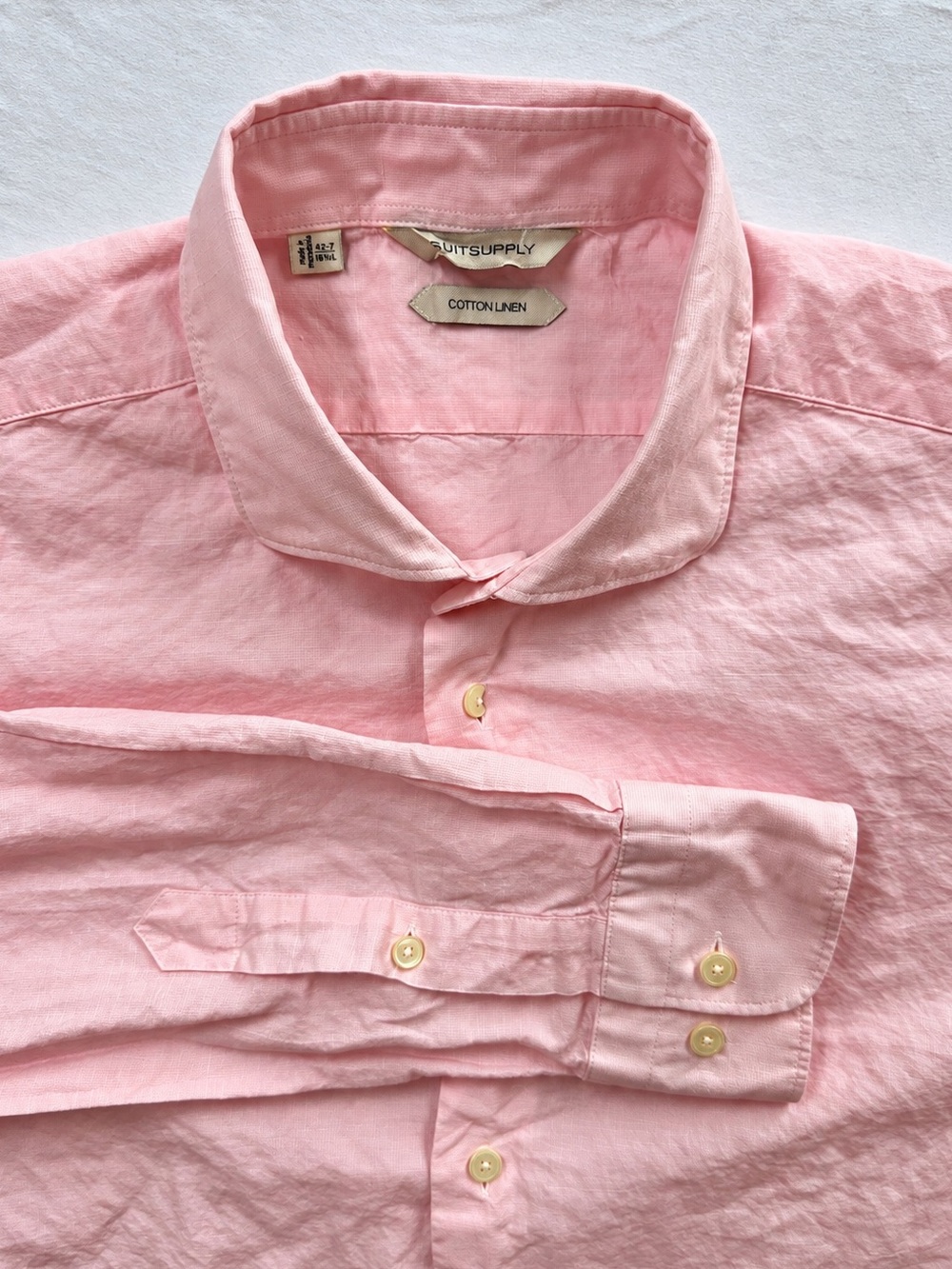 Suitsupply Pink Tessitura Monti Linen Cotton Dress Shirt Mens 42-7 16.5L